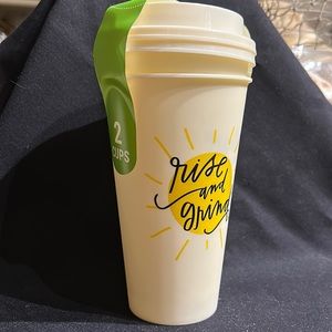 Rise & Grind Sun Shine Rays | NWT Two Reusable Coffee Cups 16.9 fl oz with lids
